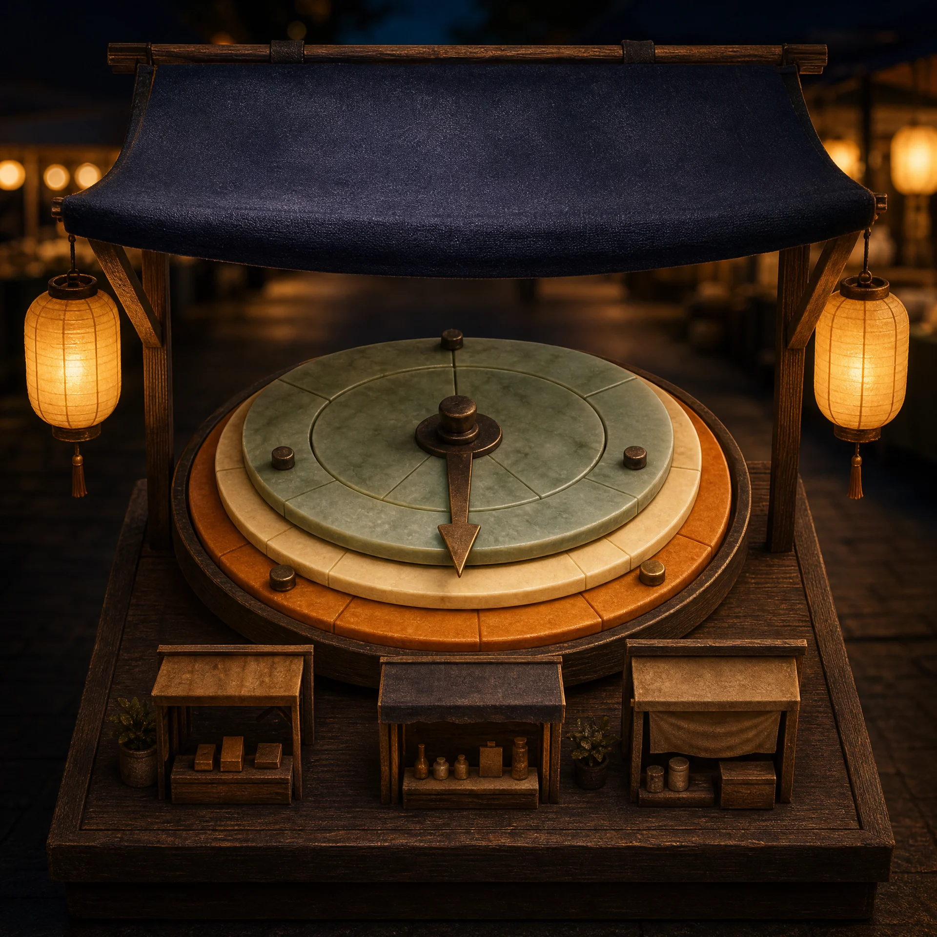 Circular brass instrument used to select a market route